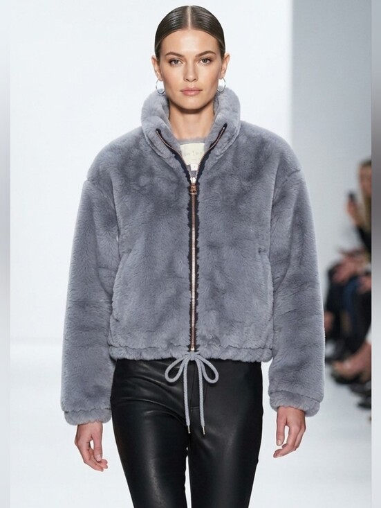 elevenses Jackets & Blazers - Anthropologie Elevenses Blue Gray Faux Fur Zip Up Teddy Jacket Plush Medium